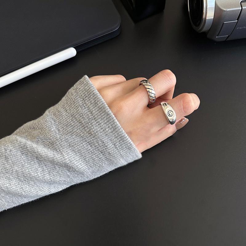 Geometric Open Unique Ring With Playful Smile Face For Fashion Women Forward
