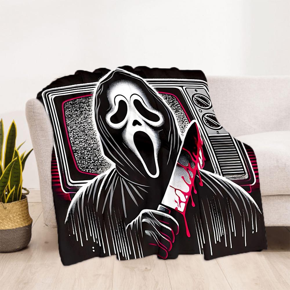 1PC Ghostface Scream Outdoor Flannel Throw Blanket - HD Printed Lightweight Soft Warm All-Season Blanket for Sofa, Bed, Travel, Camping 039