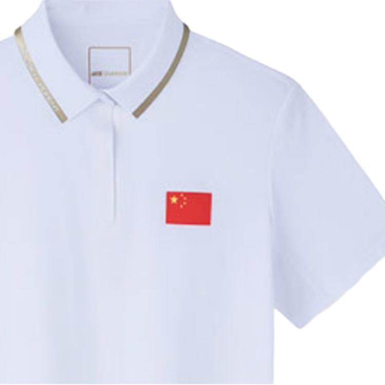 Anta Champion Series Letter Flag Short Sleeve Polo Shirt Women tops Gravel-White 162320118-3
