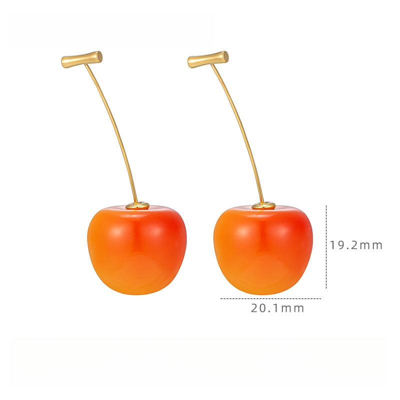 Resin Cherries Stainless Steel Stud Earrings Creative Fashion Cherry Long Earrings Women s Niche Accessories