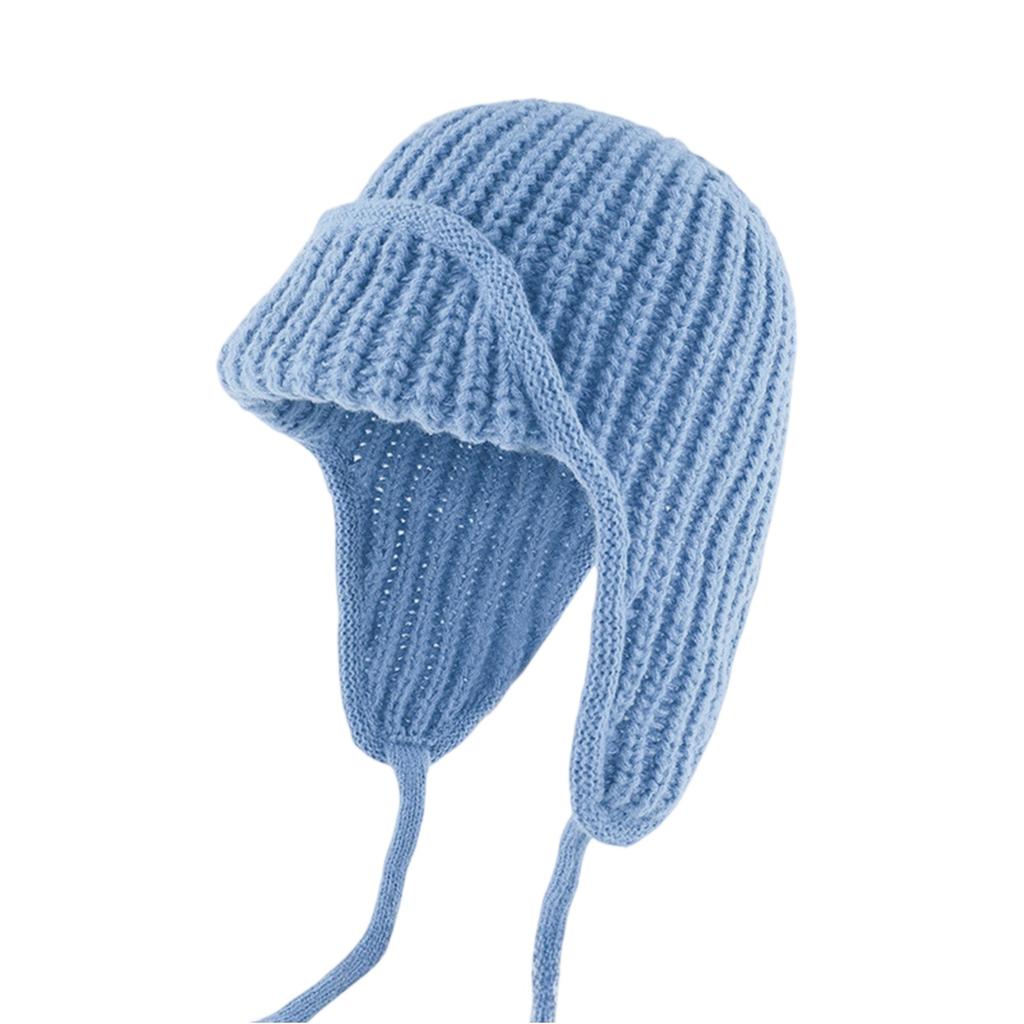Korean Women Earflap Cap With Tie Closure Cold Proof Flying Cap Solid Color Woolen Crochet Bonnet Warm Knitted Earmuff Hat 2025