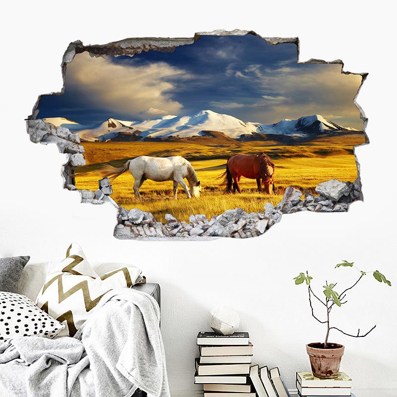 Plakat ze zwierzętami Dziura w ścianie Sztuka Biegnący Dobry Koń Winyl Naklejki Muralowe Do Salonu
