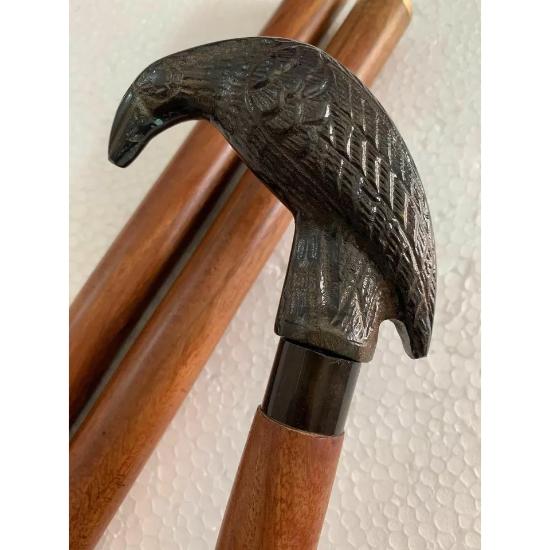 Designer Antique Brass Raven Head Handle Vintage Style Wooden Walking Cane Stick