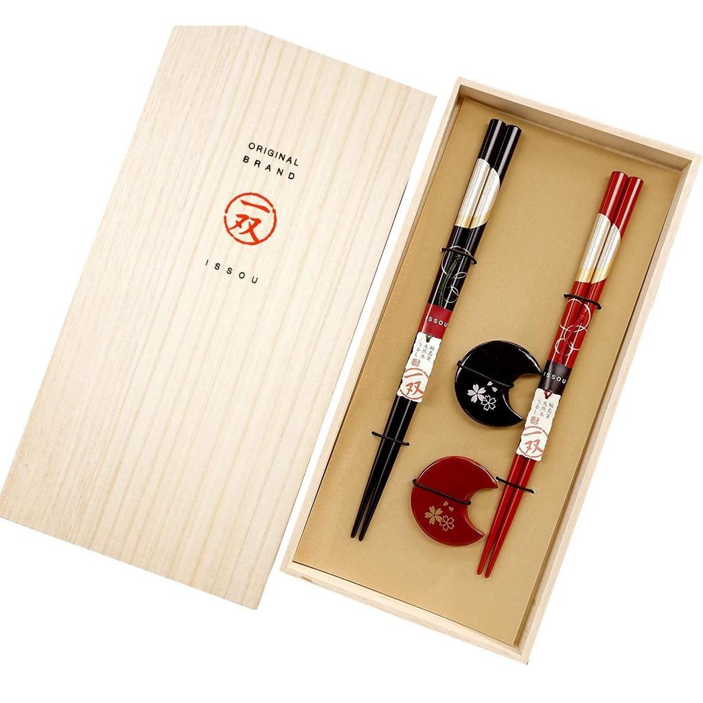 Wajima-nuri Pár Yoimachi Tsuki Párové hůlky Hůlky na odkládání - Sada Hanazakura Box z paulovnie