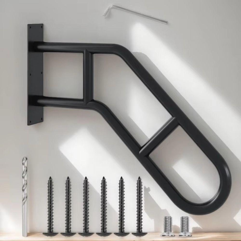 Modern Style Iron Handrail Durable Safety Wall-Mounted Railing Weatherproof Finish U-Shaped Design Grab Bars Staircase Safety