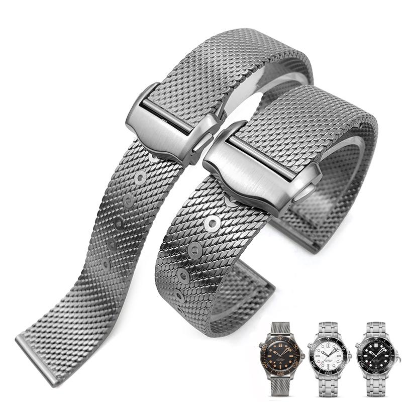 High Quality 316 Stainless Steel Braided Watchband Mesh Belt Titanium 20mm Strap for Omega Seamaster 007 003 Man Bracelet