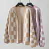 Loose Knitwear Cardigan Long Sleeve Vintage Print Top Sweater for Autumn Winter V Neck