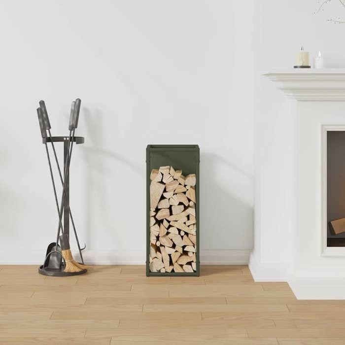 VidaXL Portant de bois chauffage vert olive 25x25x60 cm, support à bûches de cheminée, support à bûches, support à bûches 864262