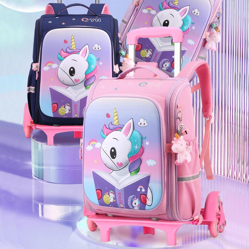 Children's Elementary School Girl Cute Cartoon High End Dragging Burden Reduction Stairs Student Shoulder Lever Schoolbag Six Rounds