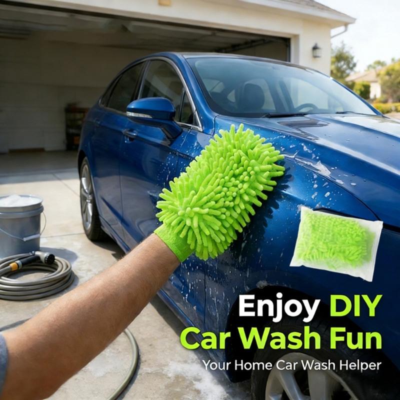 Double Layer Wool Blend Vehicle Wash Mitts Superior Dust Absorption Ergonomic Design Safe For Paint Glass Trim