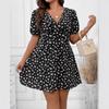 Fashion Elegant Floral Printed Dress Women's Plus Size Loose V Neck Casual Slim Waist A-line Party Dress Short Sleeved Bohemian V-neck Loose Clothing