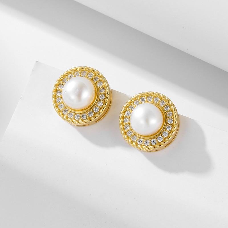 Sterling Stud Earrings With Natural Freshwater Pearl Micro Pave Zircon Minimalist Geometric Design Women 925 Sterling Silver