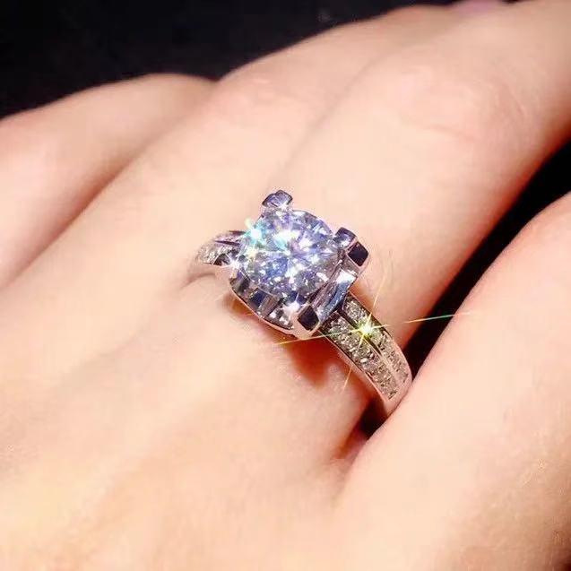 Moissanite Double Row Bull Head Style D Color Women s Engagement Ring in Platinum Size 18