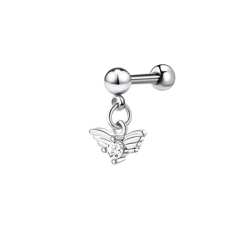 Edelstahl Zirkonia Hantel Knorpelohrringe mit Teufelsteckern, Auf Lager