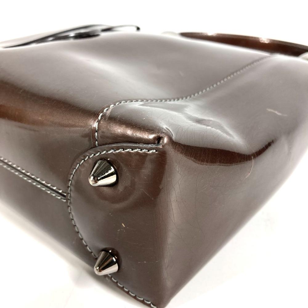 Dior Vintage Marispearl Logo Bag Hand Bag Patent Leather BrownBased