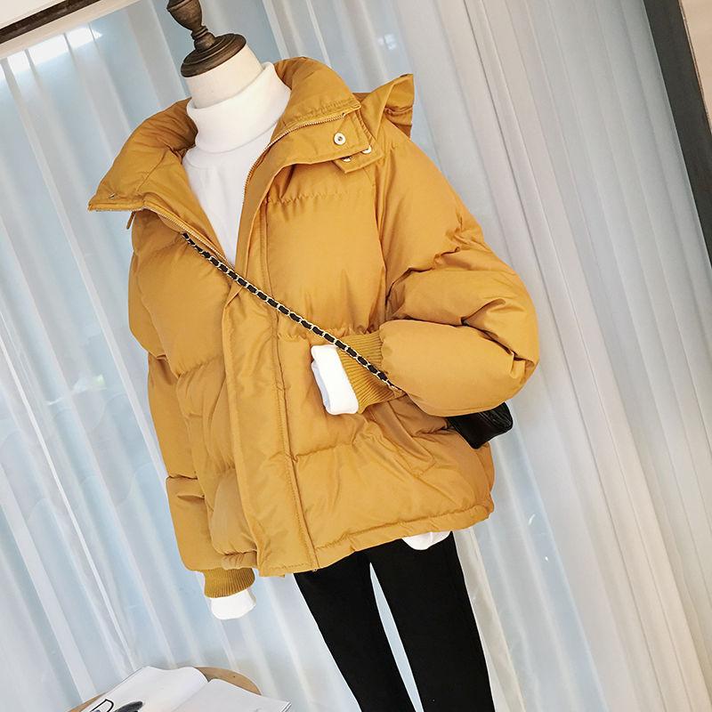 Winter Women's Hooded Padded Jacket Women's Short Solid Color Bread Jacket Student Padded Jacket Trend