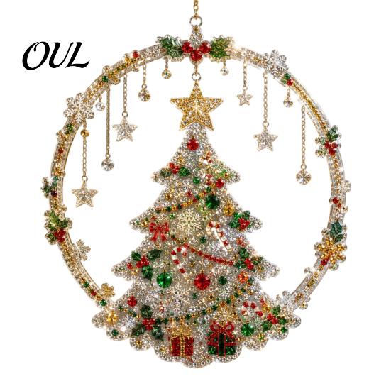 Acrylic Hanging Gift Christmas Faux Diamond Art Suncatcher, 2D Flat Window Ornament, Festive Pendant Beaded Pattern Holiday Decoration for Home, Tree