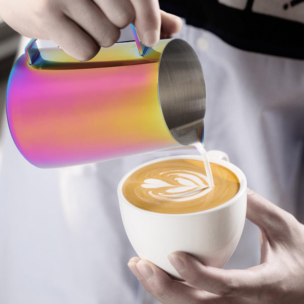 600ml Stainless Steel Titanize Coffee Pitcher Milk Frothing Cup Jug for Latte ArtColorful