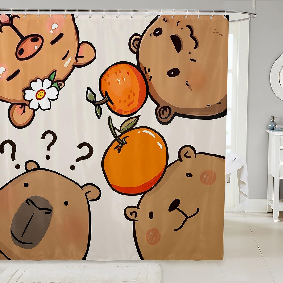 

Cute Capybara Shower Curtain Kids Cartoon Capybara Bath Curtain For Boys Girls Cartoon Rodent Animal Bathroom Accessories For W60H190(CM)-1 Pcs