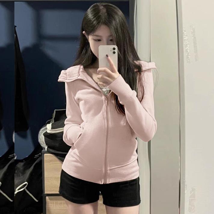 Dámská zeštíhlující mikina s kapucí na podzim/zimu 2024 - Bavlněná mikina se zipem zeštíhlující pas