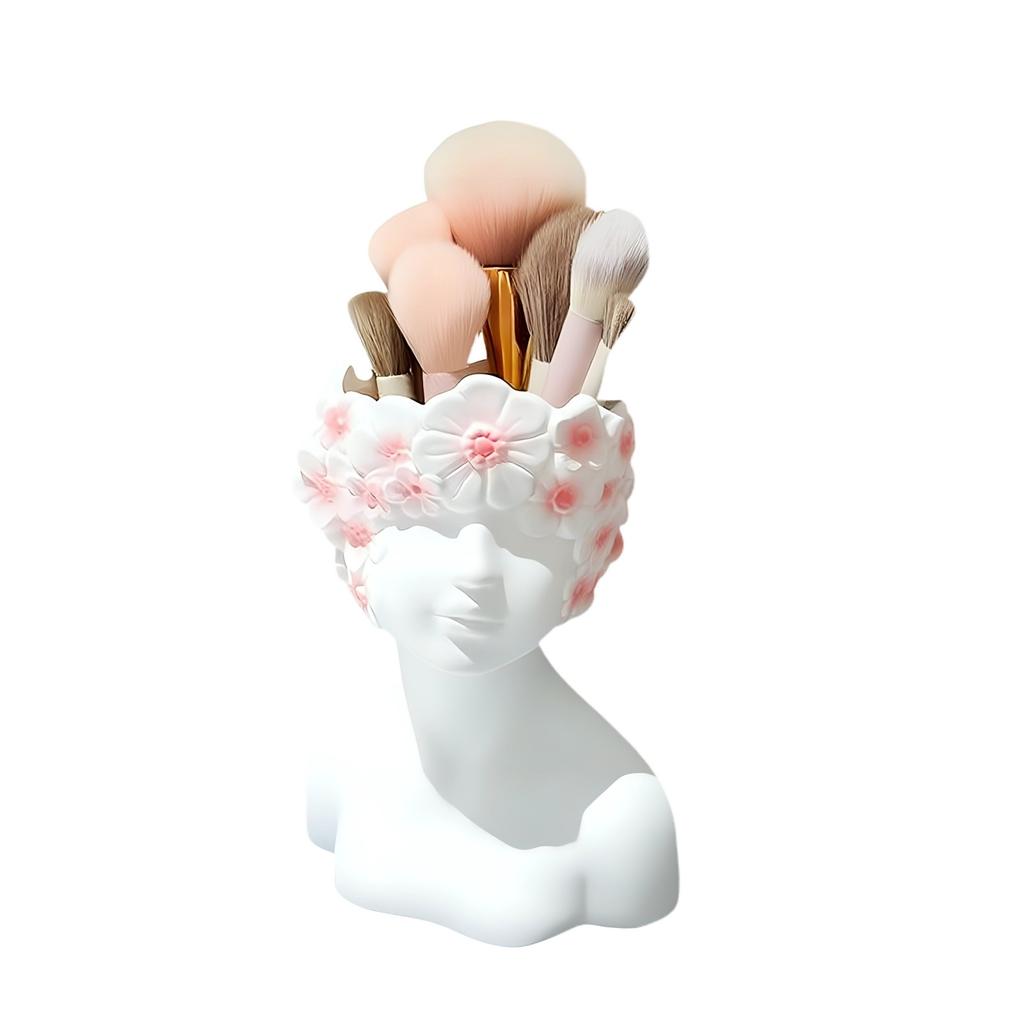 Resin Cosmetic Brush Storage Bin with Artistic Designs for Efficient Beauty Tool Management
