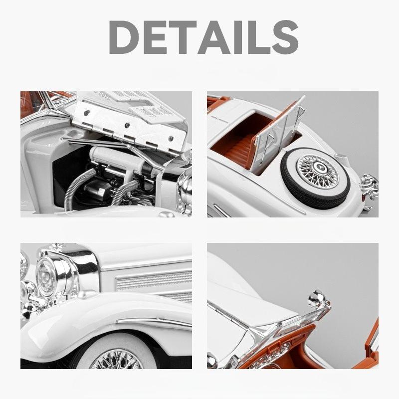 1:24 Mercedes-Benz 500K Alloy Car Model Diecast Metal Classic Car Model Simulation Sound and Light Collection Kids Toy Gift
