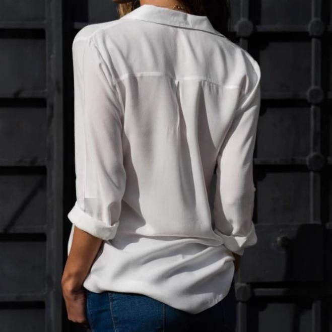 Womens Long Sleeve V Neck Button Chiffon Blouse With Cotton Polyester For Office Casual Wear