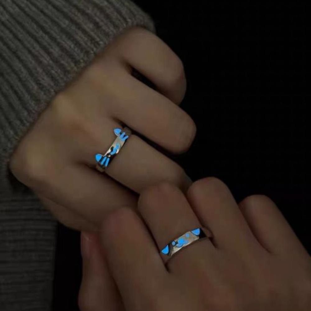 Cute Puppy Luminous Couple Rings Kitty Valentine's Day Gift Cat Dog Opening Ring Best Friends