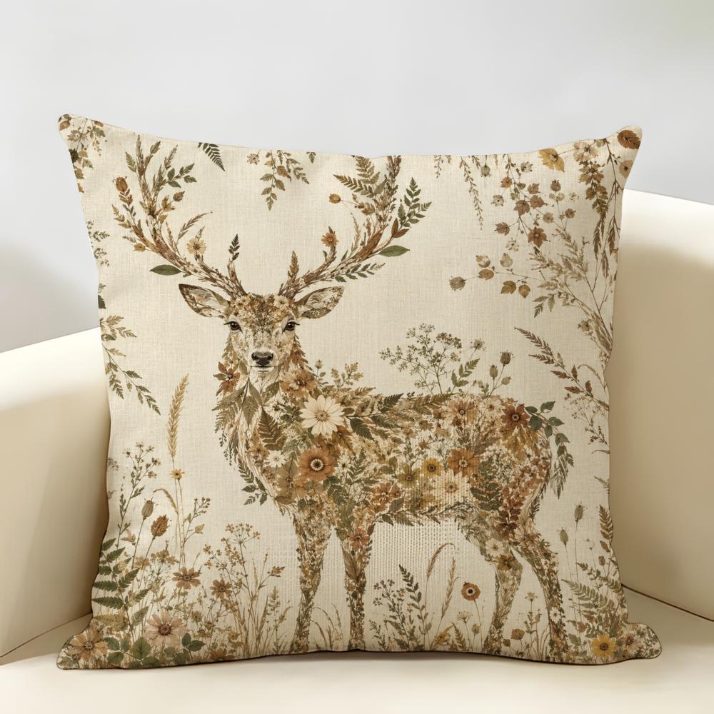 Retro Pattern Animals Flowers Cushion Cover Natural Linen Organic Fabric Double-Sided Printing Breathable Perfect For Home Decor