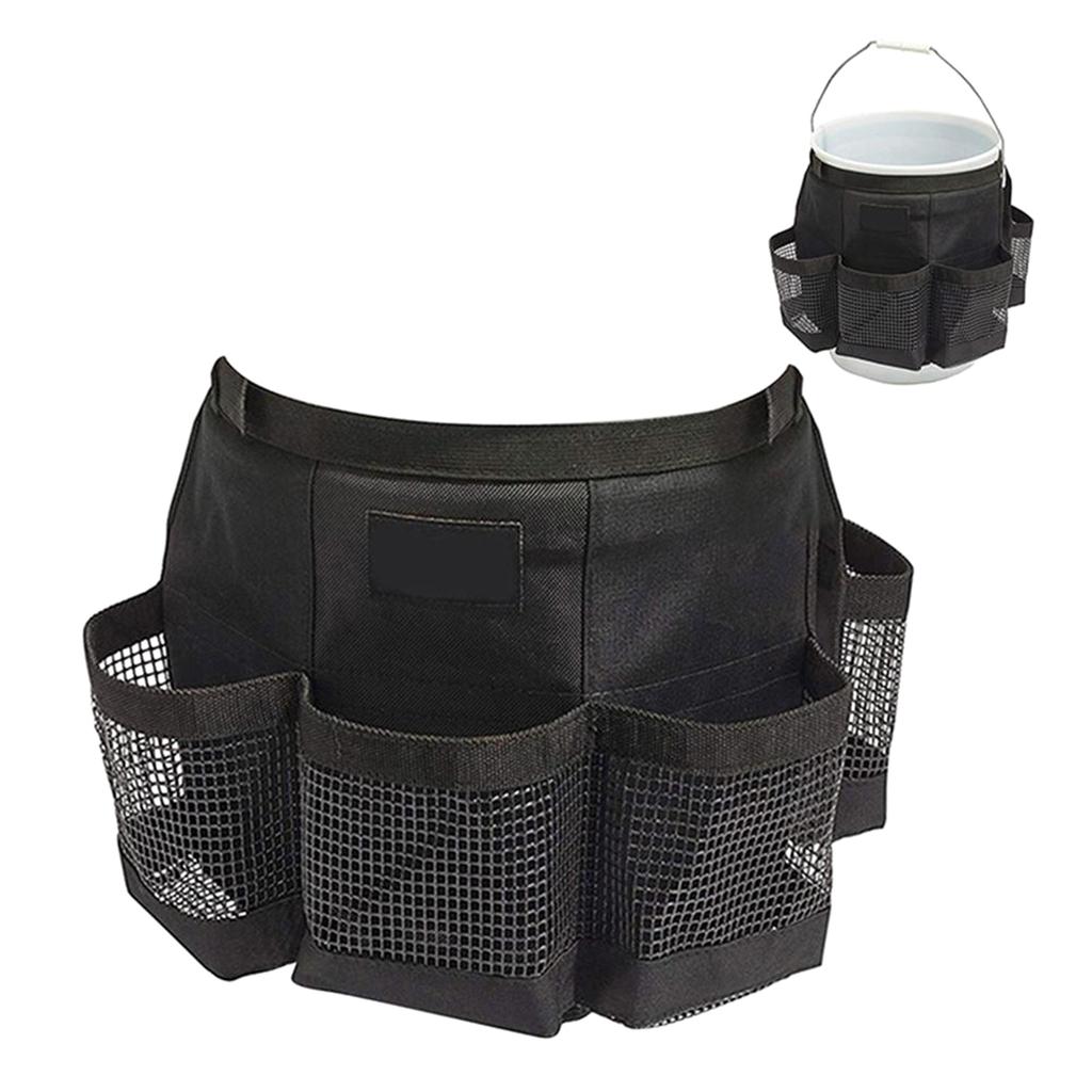 Bucket Organizer for Cleaning and Gardening Tools - Water-Resistant Mesh Pockets, Fits 3.5 to 5 Gallon Buckets (Black)
