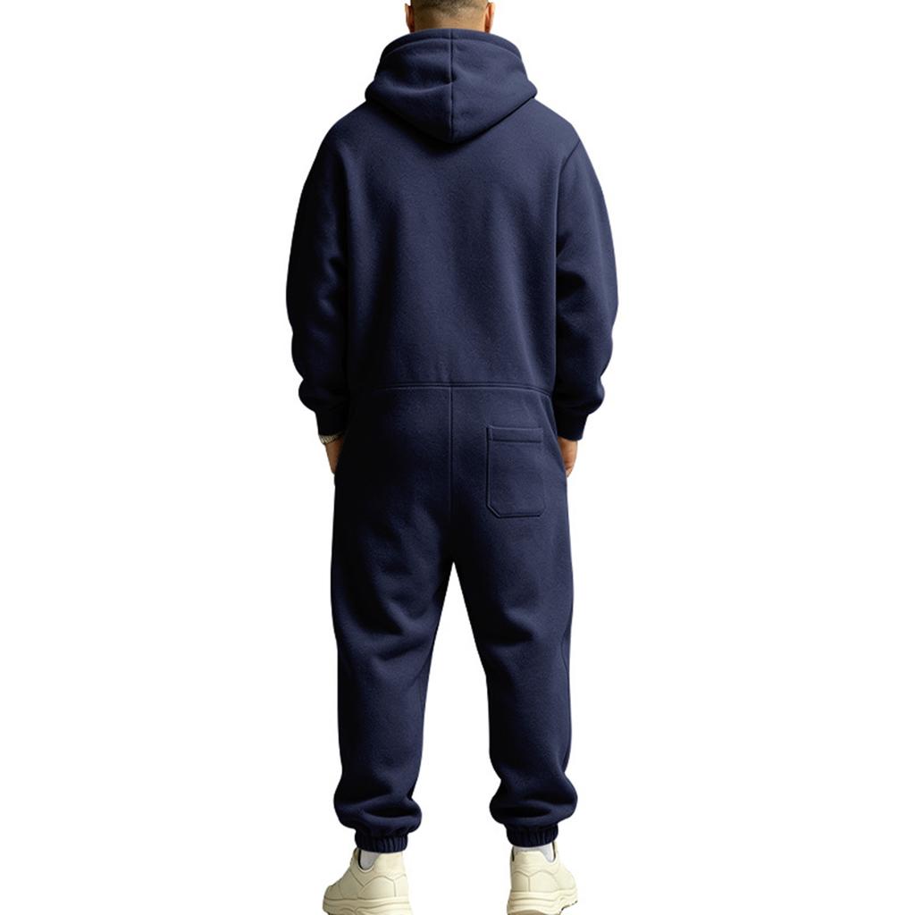 Men's Lined Hooded Jumpsuit Set for Winter Outdoor Sports, Loose Fit Hip Hop