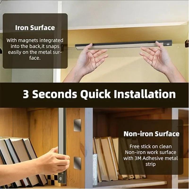 LED-Bewegungsmelder-Licht, kabellos, wiederaufladbar über USB, Streifen, Nachtlicht, Bewegungsmelder für den Innenbereich, Schrank, Flur, Treppenhaus-Licht