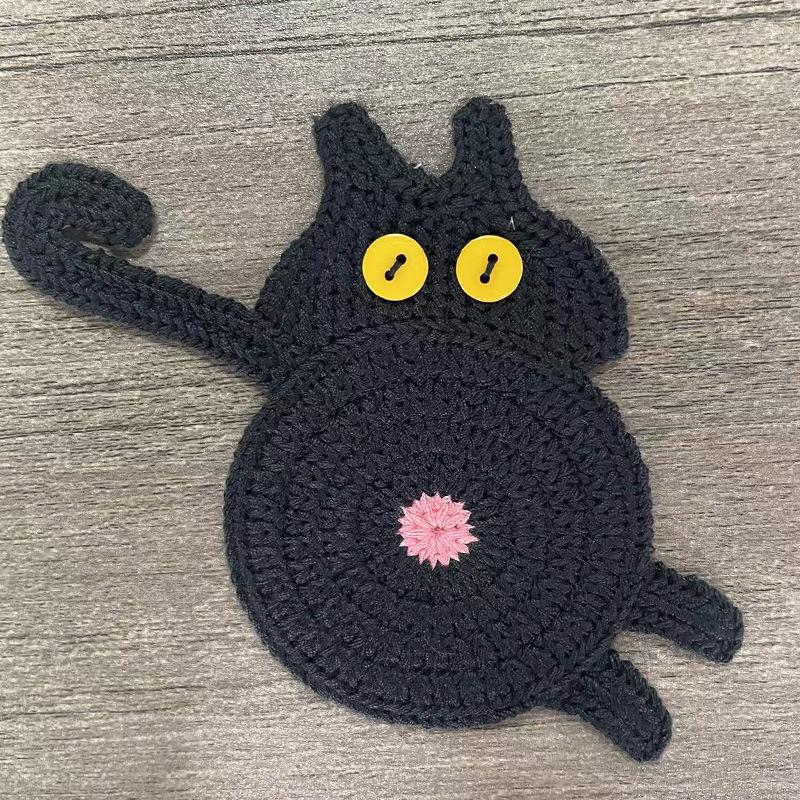 Cat Butt Coasters, Funny Knitted Coaster Set with Paws, Humorous Cat Themed Mug Mats for Coffee Table, Unique Gift for Cat Lovers