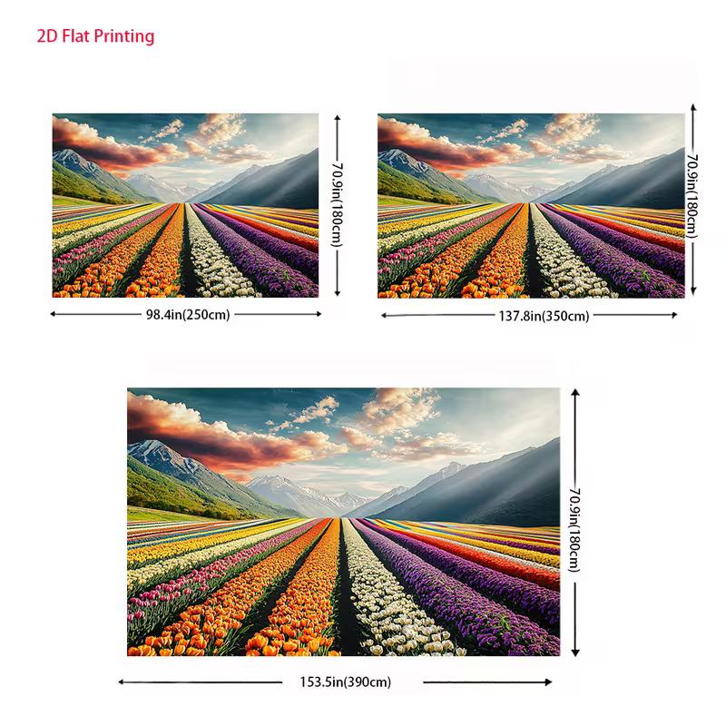 2D Spring Nature Tulip Farm Backdrop Scenic Mountain Landscape Party Photo Booth Cloth