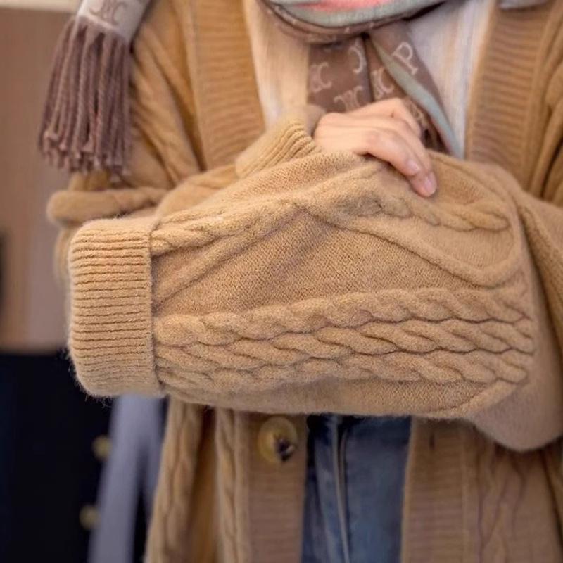 Medium and Long Over-knee Lazy Wind Cardigan Knitted Sweater Autumn Twist New Pocket Knitted Sweater Outer Coat