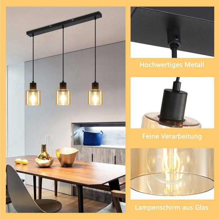 Lampe à suspension - NETTLIFE - 3 flammes E27 - Noir - Métal - 65 x 170 cm