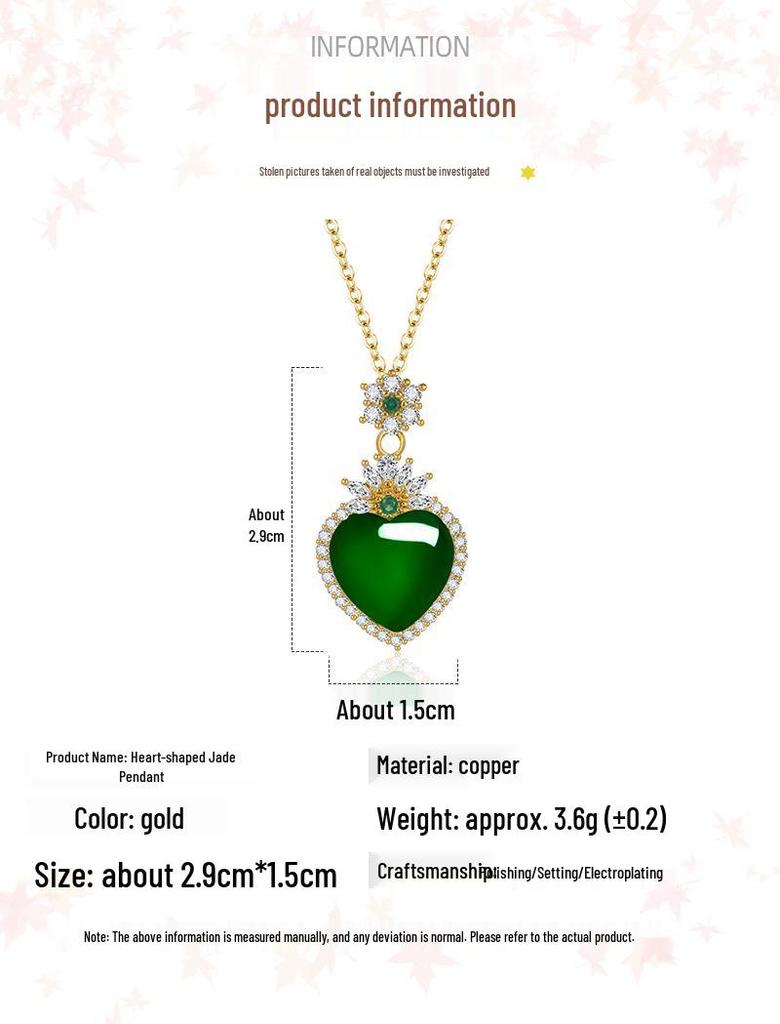 Heart-Shaped Agate and Jadeite Chalcedony Pendant Necklace: Elegant Luxury Design