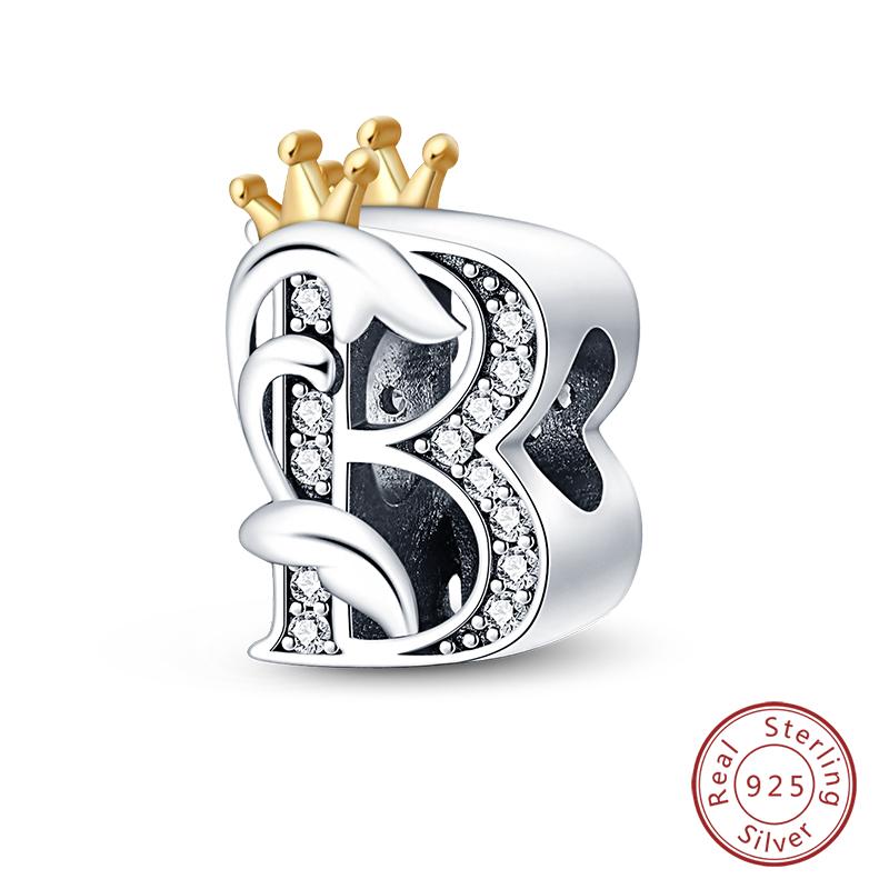 Charms Fit Qikaola Original Bracelets Classic Crown 26 Letters Alphabet Charms Beads For Women Fine Diy Wedding Jewelry Gift