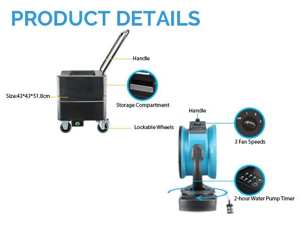 XPOWER FM-68WK Multi-purpose Oscillating Misting Fan with Built-In Water Pump and WT-45 Mobile Water Reservoir Wheels & Pump Air Circulators 45L Tank