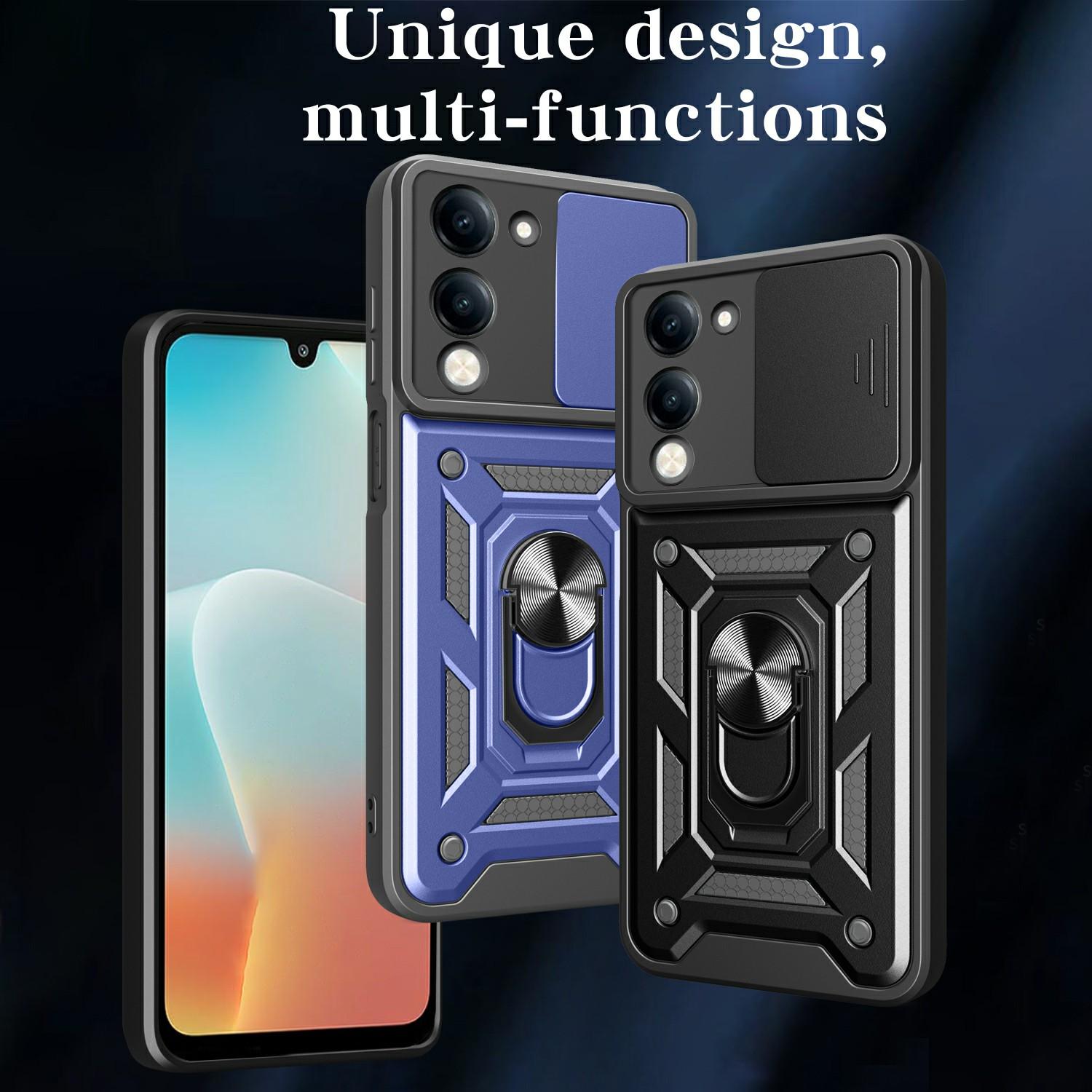 

For vivo Y29s 5G/Y04 4G Case with Slide Camera Lid PC+TPU Kickstand Phone Cover Green
