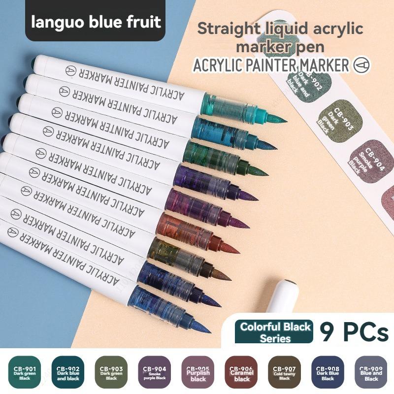 9Colors Straight Liquid Brush Acrylic Paint Pens Set Markers for Rock Painting Wood Canvas Stone DIY Crafts Making Art Supplies