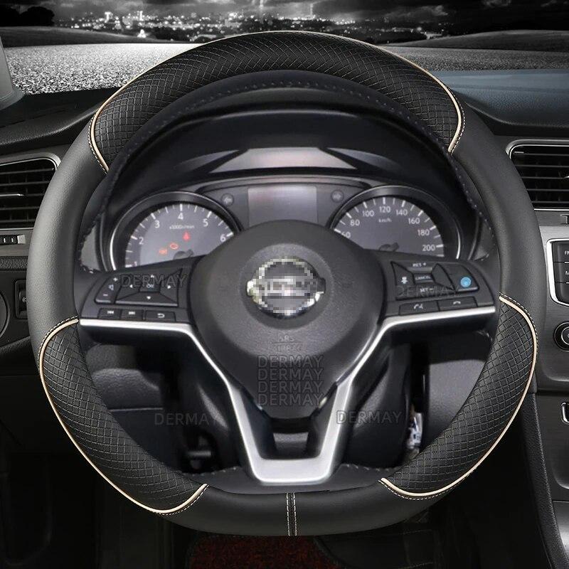 

Для Nissan Versa Sedan C11 N17 E12 Автомобильный чехол на руль Нескользящая искусственная кожа Автоаксессуары Быстрая доставка D shape Beige