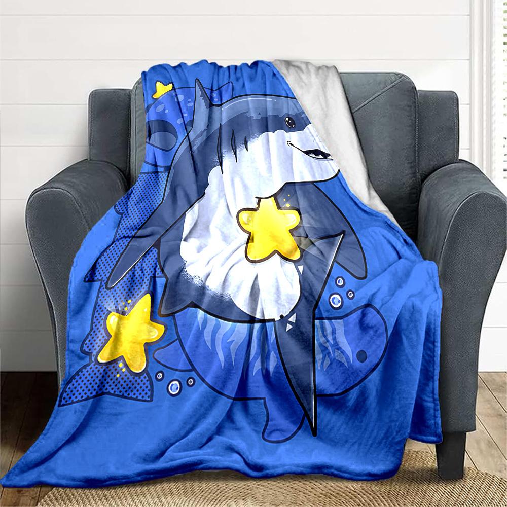 1pc Shark Star Blanket, Lightweight Flannel Throw Blanket For Sofa, Bed, Travel, Camping, Living Room, Office, Couch, Chair, And Bed