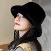 WHITE Faux Fur Fisherman Hats Antumn Winter Thickened Warm Bucket Hat Lady Outdoor Soft Snow Fur Cap Solid Wide Brim Caps