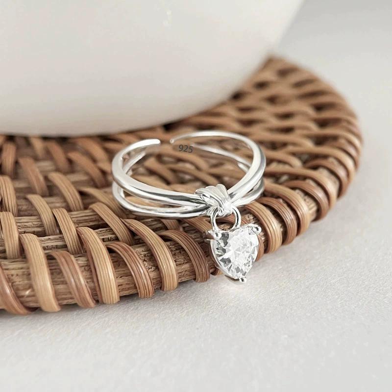 925 Silver Flower Lace Ring Korean Fashion Opening Inlaid CZ Adjustable Rings Valentine's Day Gift