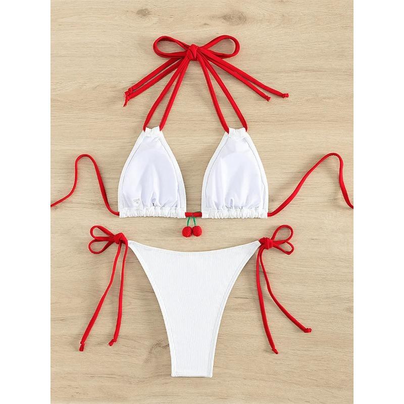 2026 Strawberry Designer Bikini Women Sexy White Contrast Push Up Micro Swimsuit Brazilian Bandage Bathing Suit Thong Swimwear