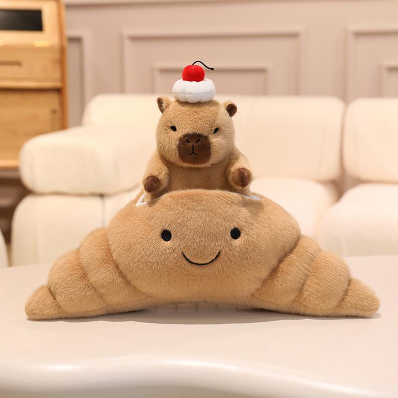 Nouvelle Peluche Capybara Dans Tasse Cupcake Petite Capybara Caché Dans Toast Croissant Pain Ananas Peluches Alimentaires Pour Enfants Cadeau d'Anniversaire 20cm