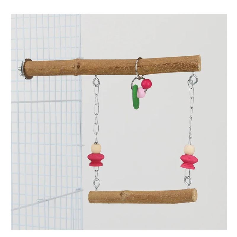 Najlepsze drewniane gałęzie stojące zabawki klatka dla małych średnich papug falistych, naturalny lite drewno specyficzne dla papug huśtawka pierścień do zawieszenia