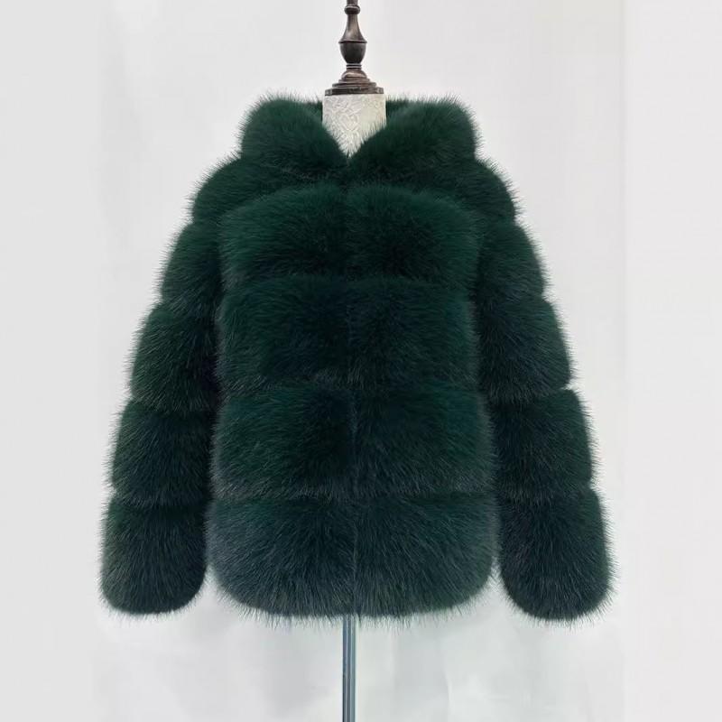 Womens Faux Fur Hooded Coat Winter Warm Casual Streetwear Jacket With Patchwork Design