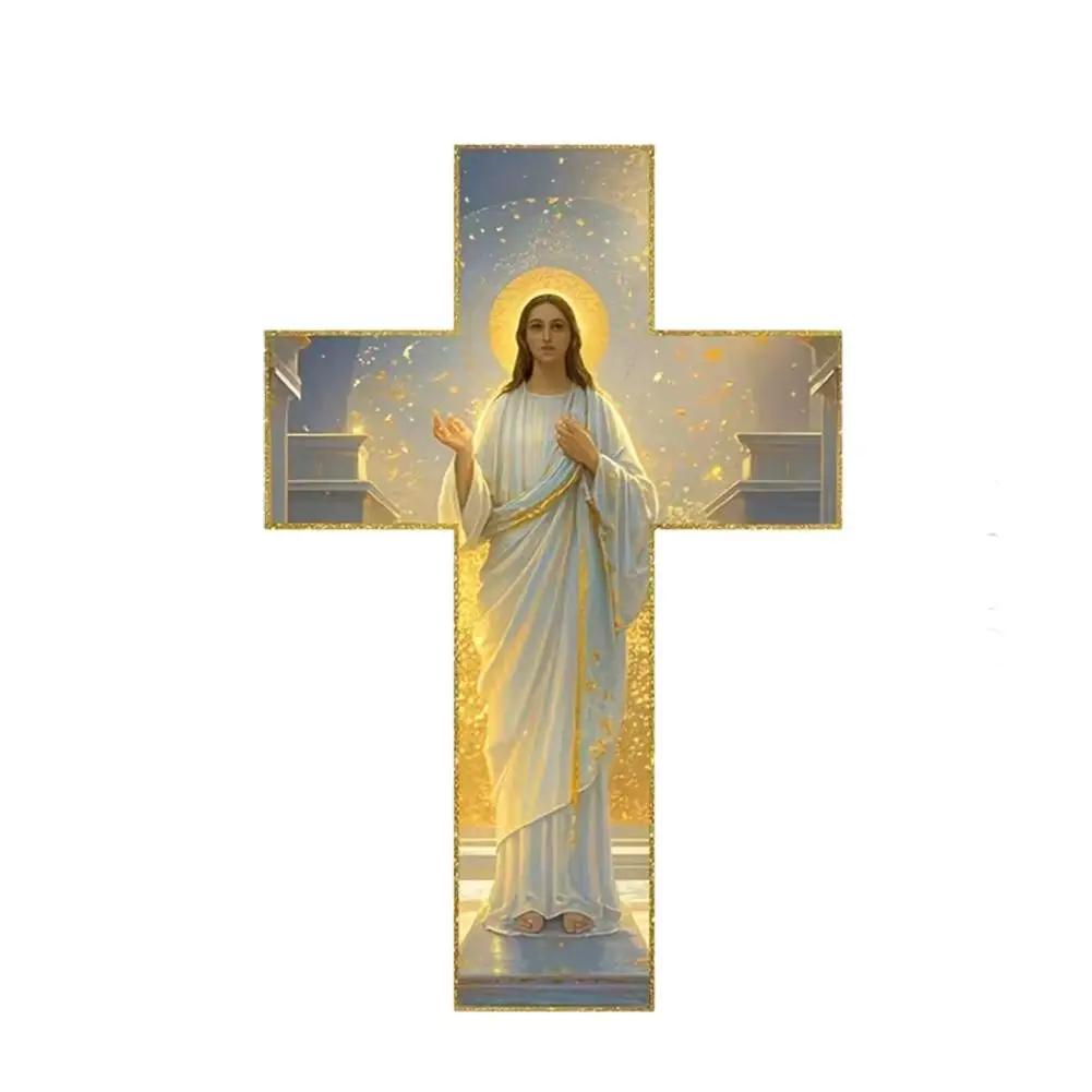 Antiker Holzkreuz Wandkreuz Heimdeko Für Flurwände 30x20cm Flach 2D Holzkreuz Jesus Christlicher Gläubiger Familien Dekora Q0U9